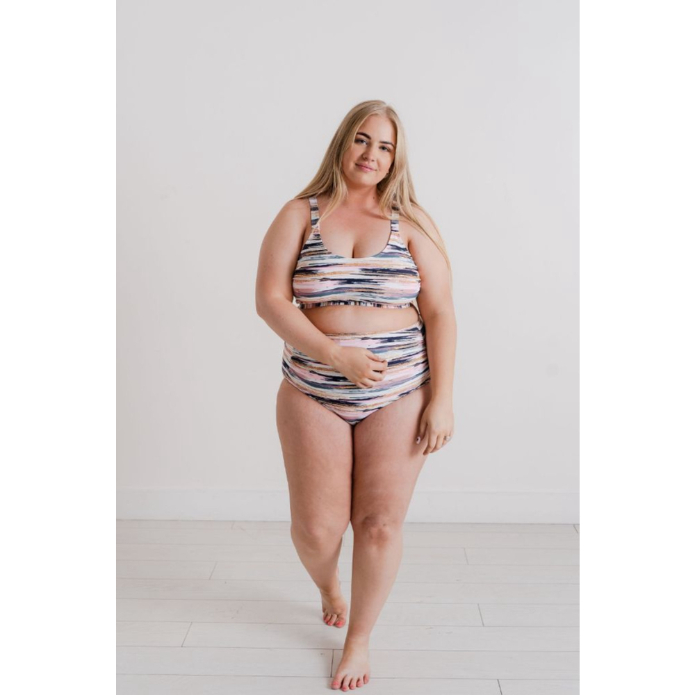 NWT Women's Pink Cove Plus XXL Striped Bikini Set in White and Pink